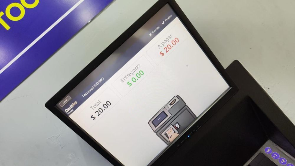 Cash payment screen showing total and change